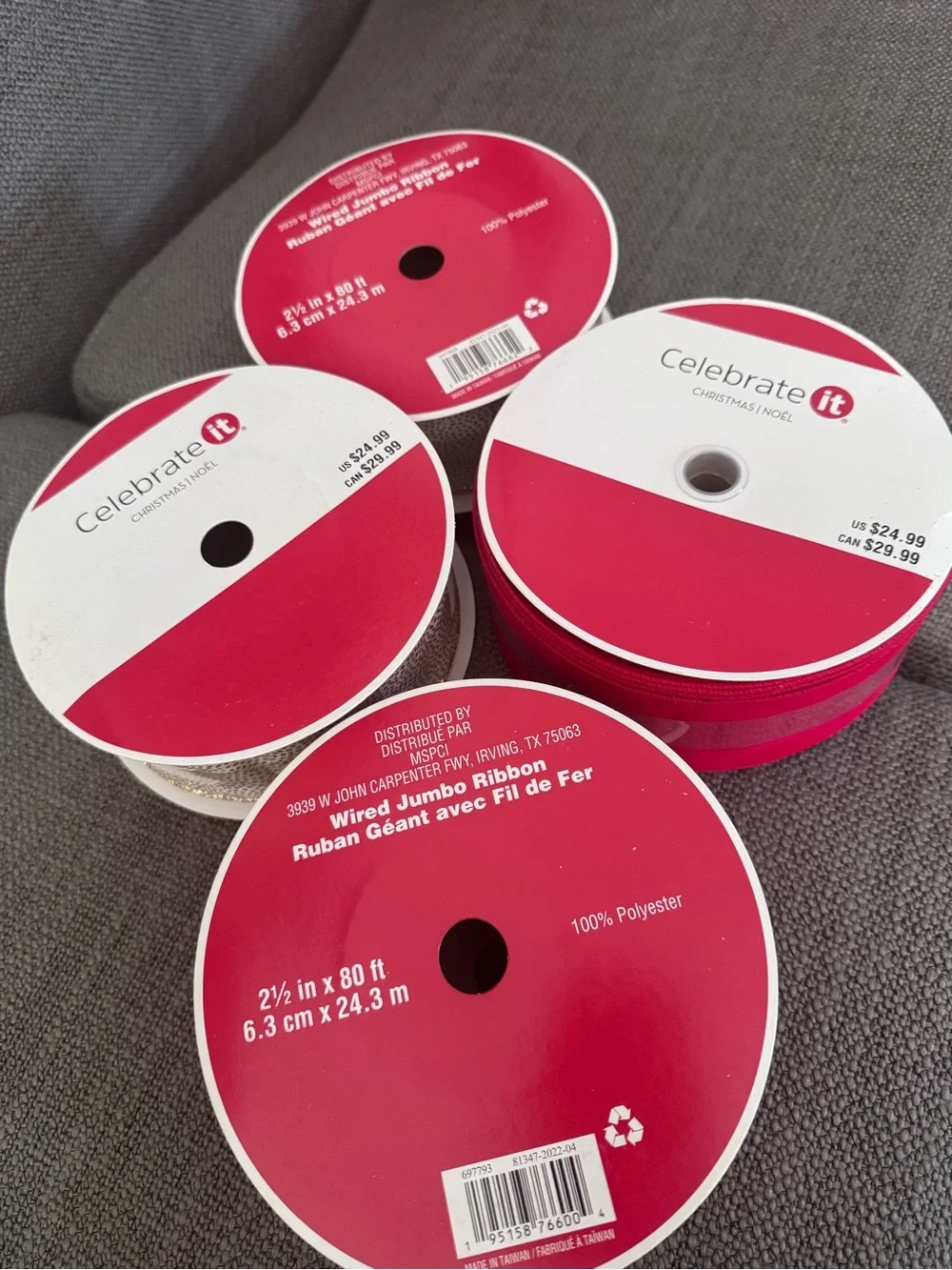 4 Celebrate It Hot Pink and Gold Ribbon Spool Set